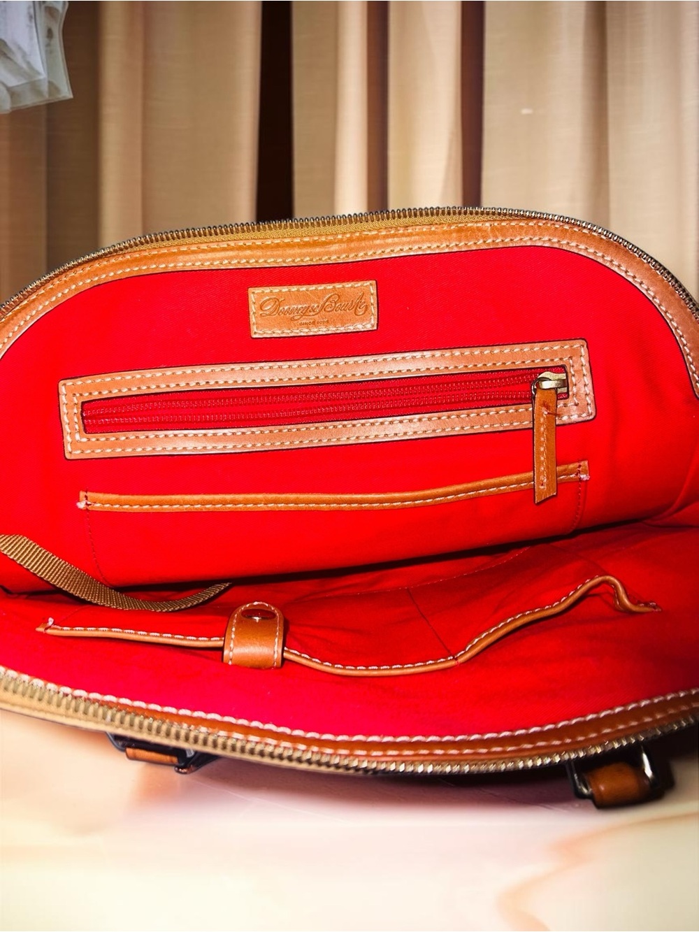 Title:Dooney & Bourke Pebble Grain Zip Zip Satchel Tan Brown Dome Bag - Picture 12 of 17
